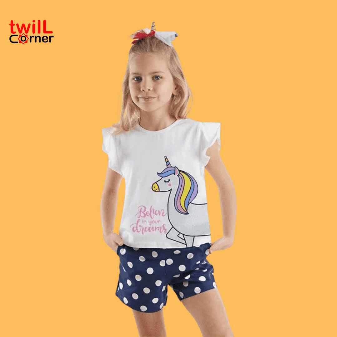 [1-7 years] Denokids Sim Unicorn Girls T-Shirt Poplin Shorts Set
