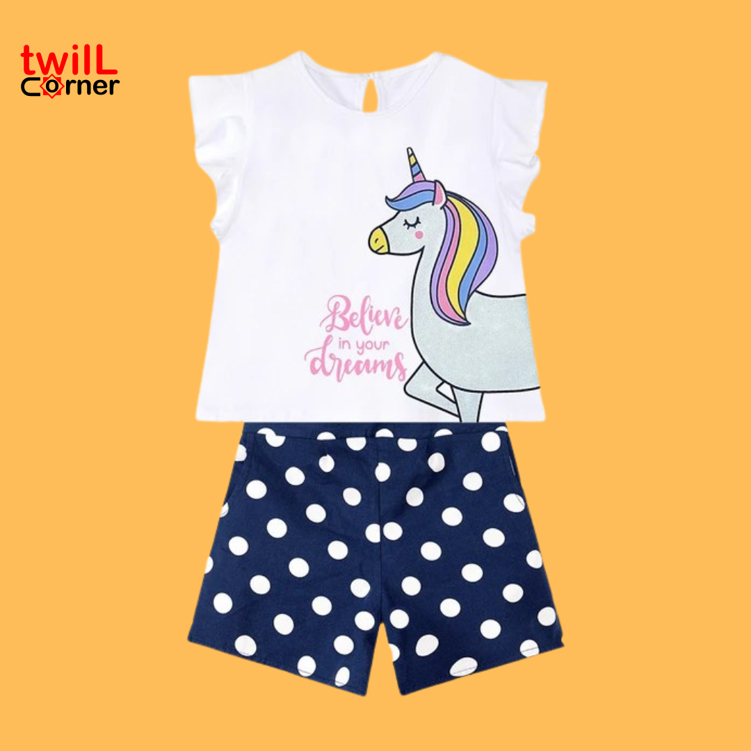 Denokids Sim Unicorn Girls T-Shirt Poplin Shorts Set