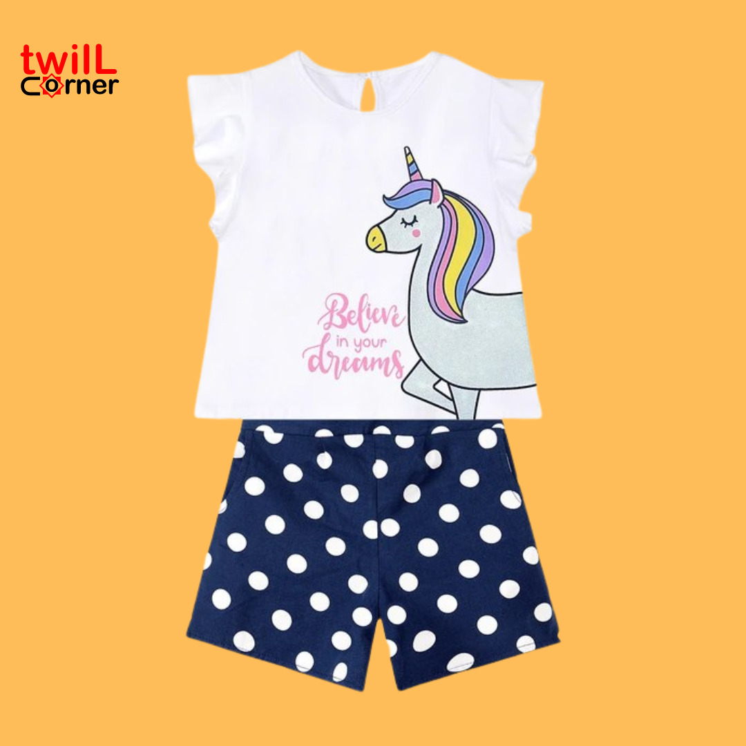 [1-7 years] Denokids Sim Unicorn Girls T-Shirt Poplin Shorts Set