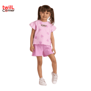 [1-7 years] Minipodium Cotton Short Sleeve T-Shirt, Top and Bottom, Double Summer Girl's Shorts Set