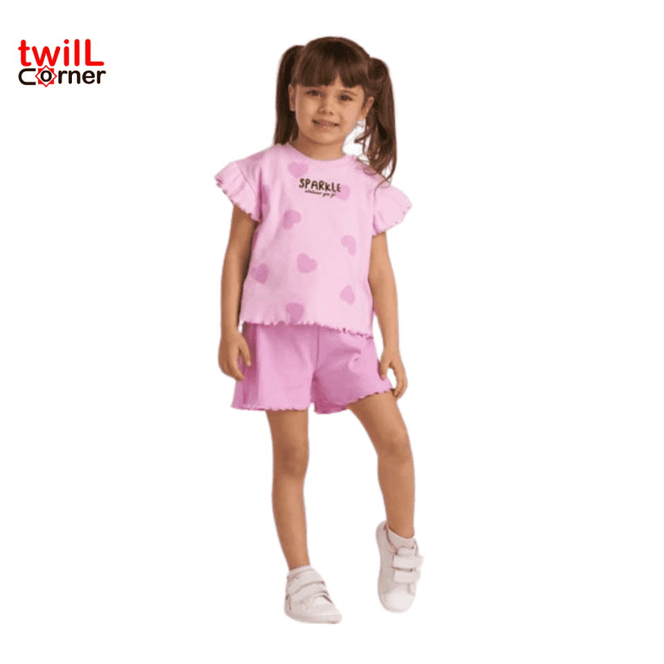 [1-7 years] Minipodium Cotton Short Sleeve T-Shirt, Top and Bottom, Double Summer Girl's Shorts Set