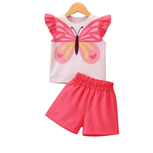 (6M-6Y) Pink Butterfly Wings Summer Set