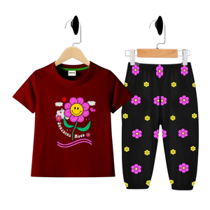 (3–12 Years) Code,20 Colorful Butterfly Print Kids Outfit – Light Blue Tee & Black Pants