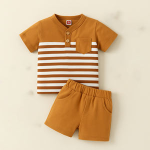 (6 Months – 6 Years) Mustard Striped Summer Co-Ord Set for Baby Boys