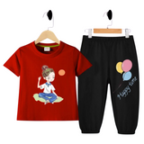 ( 4 Years )Code,23 Happy Time Red Cartoon Girl Set – Comfy & Cute Outfit for Kids