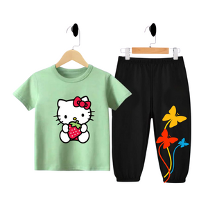 (2Y–6 Years) Code,30 Chic Cartoon Girl & Zigzag Print Co-Ord Set for Girls