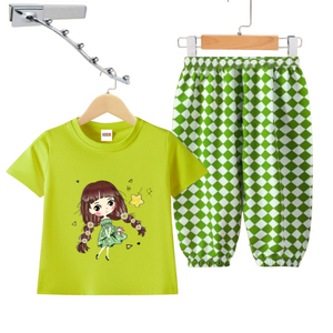 (2Y–4 Years) Code,15 Lime Green Princess Tee & Diamond Print Pants Set