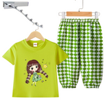 (2Y–4 Years) Code,15 Lime Green Princess Tee & Diamond Print Pants Set