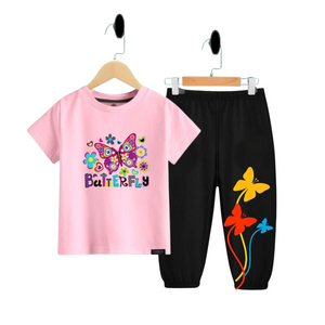 (3–12 Years) Code,22 Pink Butterfly Magic Cotton Co-Ord Set for Girls