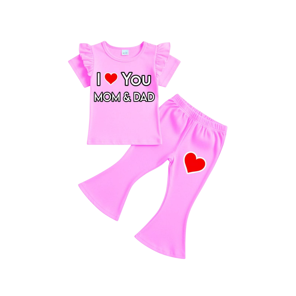 ( 1–7 Years) Twill Corner Girls  DTF Print Outfit – Soft Cotton Top & Flare Pant Set