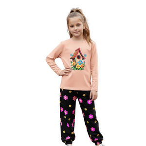 (3Y–12 Years) Code 122 Birdhouse Blossom Girls’ Pajama Set – Comfort & Style