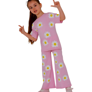 (3–12 Years) Code:p.7) Sunny Blossom Daisy Set – Soft Rose Pink