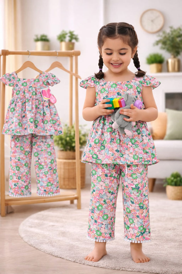 (1Y–8Y ) Girls Soft Printed Top & Pants Set – Elegant & Comfortable