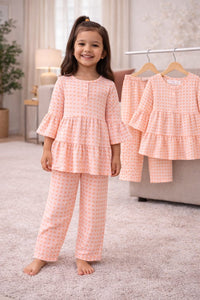 (1Y–8Y ) Girls Soft Pink Printed Top & Pants Set – Elegant & Comfortable Wear
