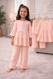 (1Y–8Y ) Girls Soft Pink Printed Top & Pants Set – Elegant & Comfortable Wear
