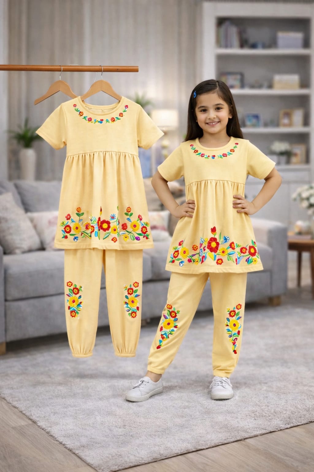 (3Y–12Y ) A-4 Girls Soft Printed Top & Pants Set