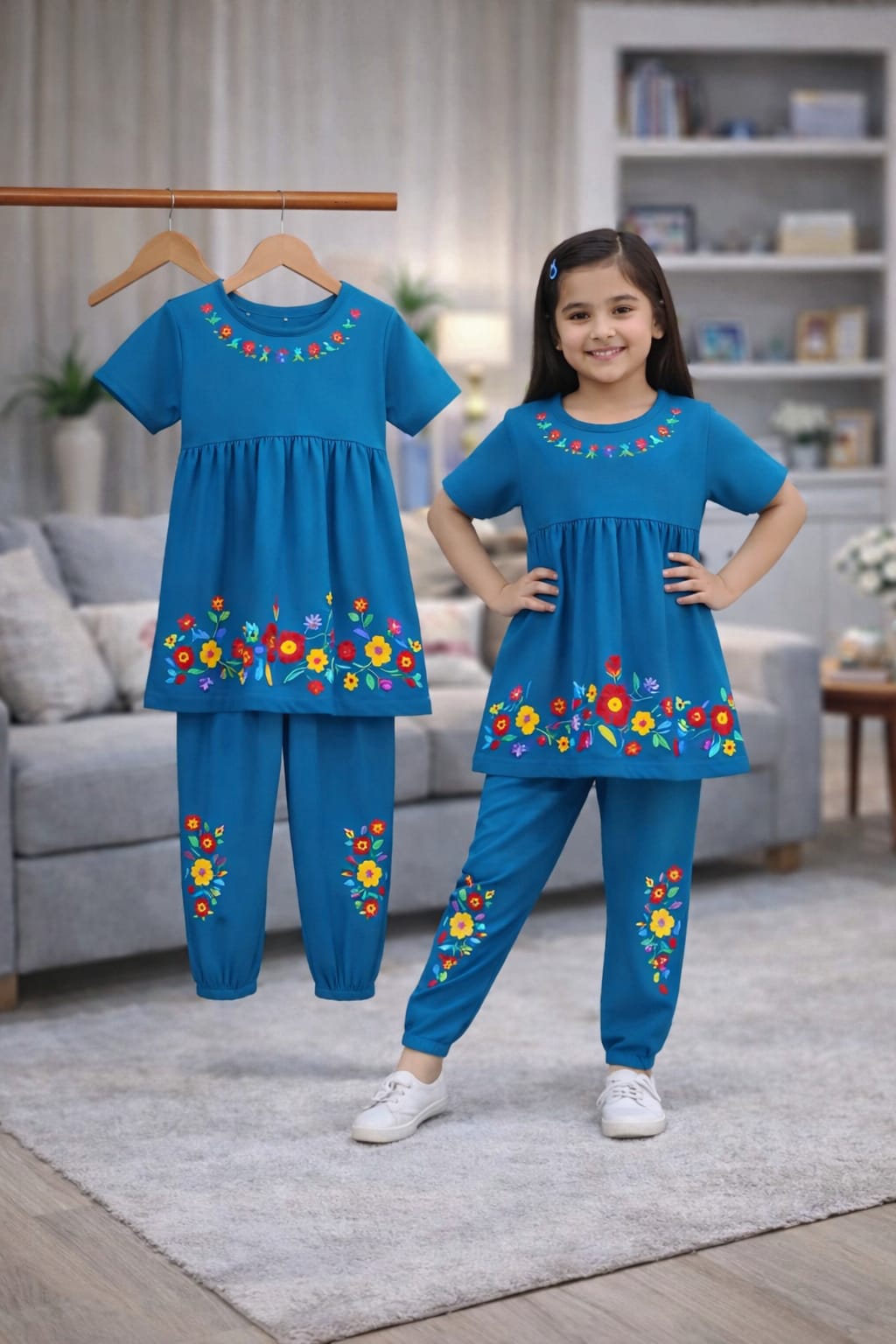 (3Y–12Y ) A-3 Girls Soft Printed Top & Pants Set