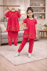 (3Y–12Y ) A-6 Girls Soft Printed Top & Pants Set