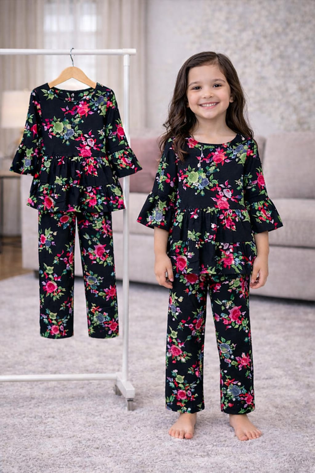 (1Y–10Y ) A-1 Girls Soft Printed Top & Pants Set