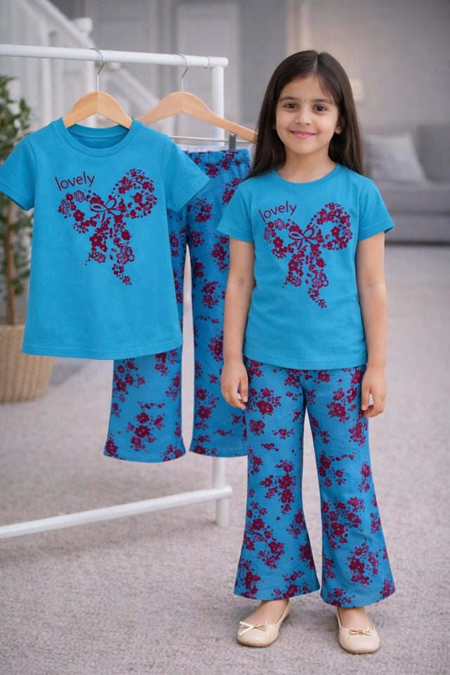 (3Y–12Y ) A-16 Girls Soft Printed Top & Pants Set