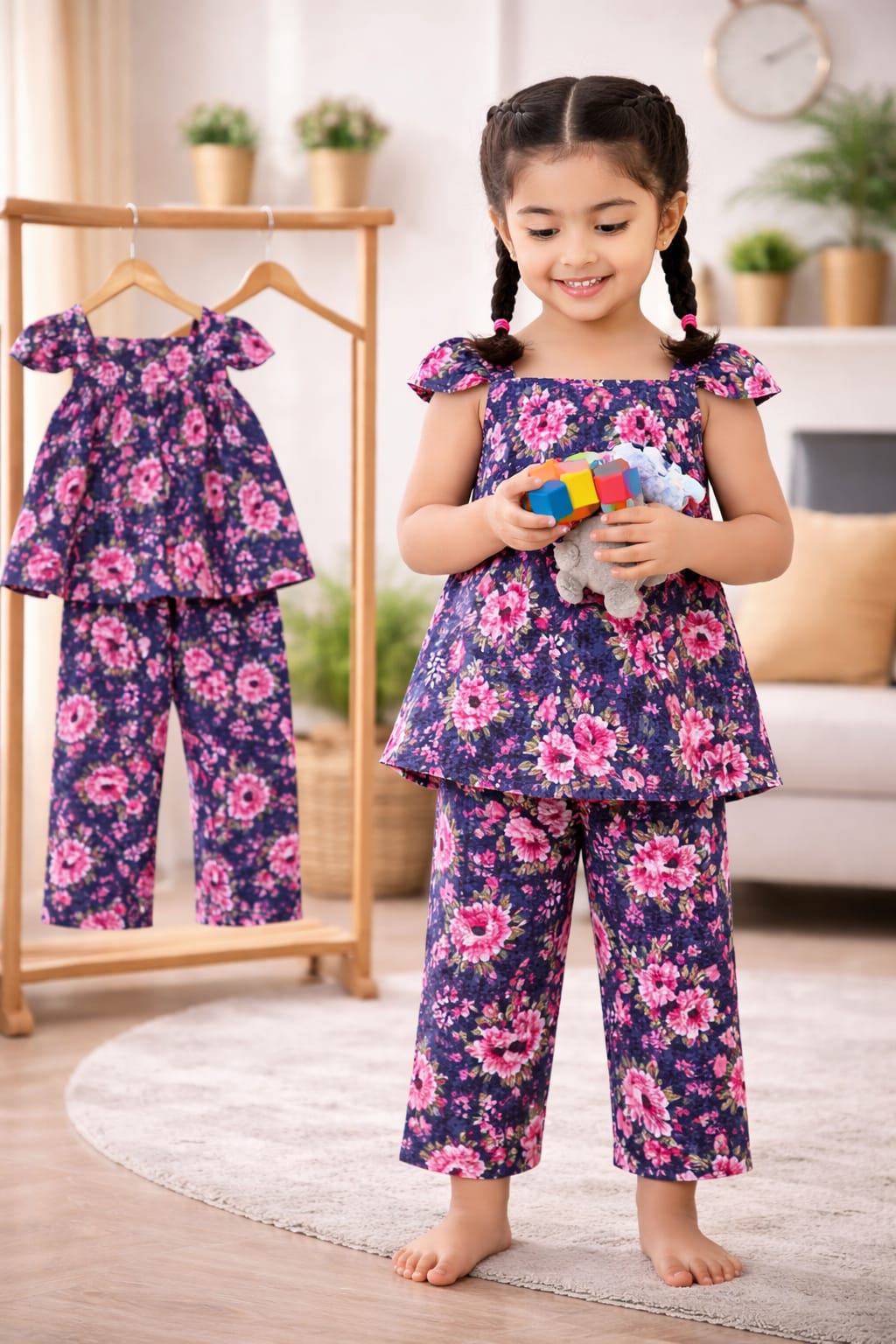(1Y–10Y ) A-14 Girls Soft Printed Top & Pants Set