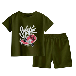 (2Y–8 Years) Code,52 Urban Skate Graffiti Shorts Set – Deep Olive
