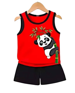 (6M to 6Y) Bamboo Climber Panda Set – Red & Black (Sleeveless)