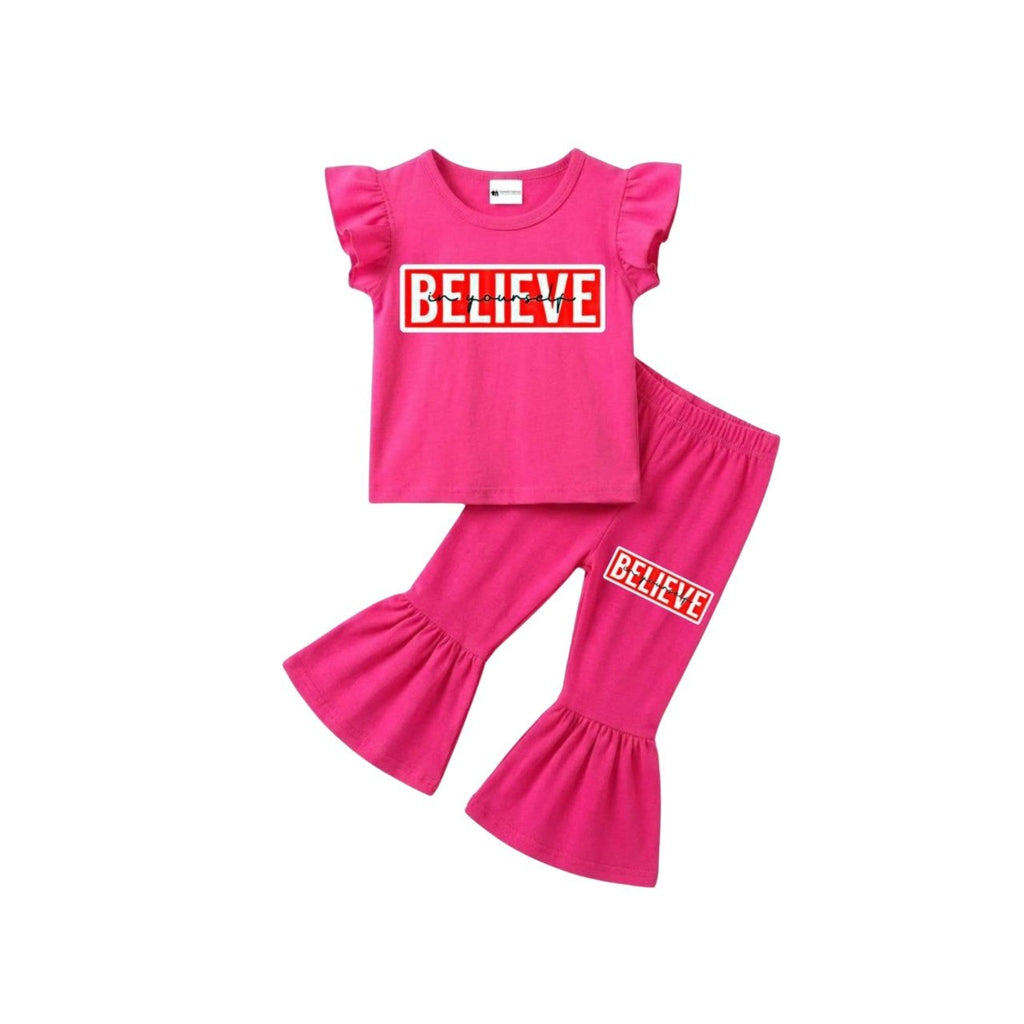 ( 1–7 Years) Twill Corner Girls  DTF Print Outfit – Soft Cotton Top & Flare Pant Set