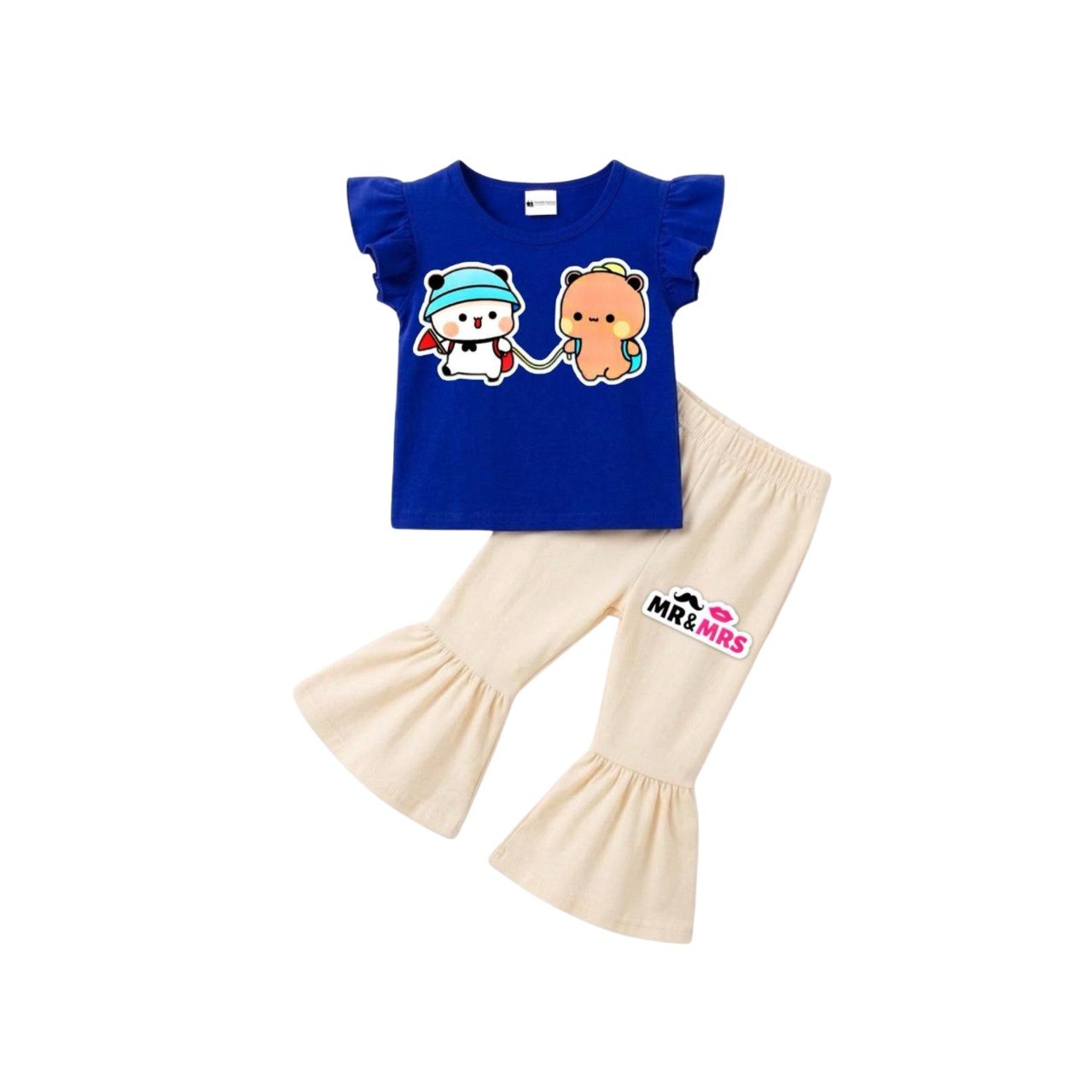 ( 1–7 Years) Twill Corner Girls  DTF Print Outfit – Soft Cotton Top & Flare Pant Set