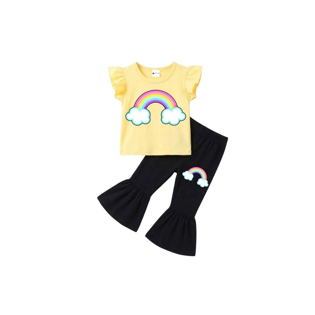 ( 1–7 Years) Twill Corner Girls  DTF Print Outfit – Soft Cotton Top & Flare Pant Set