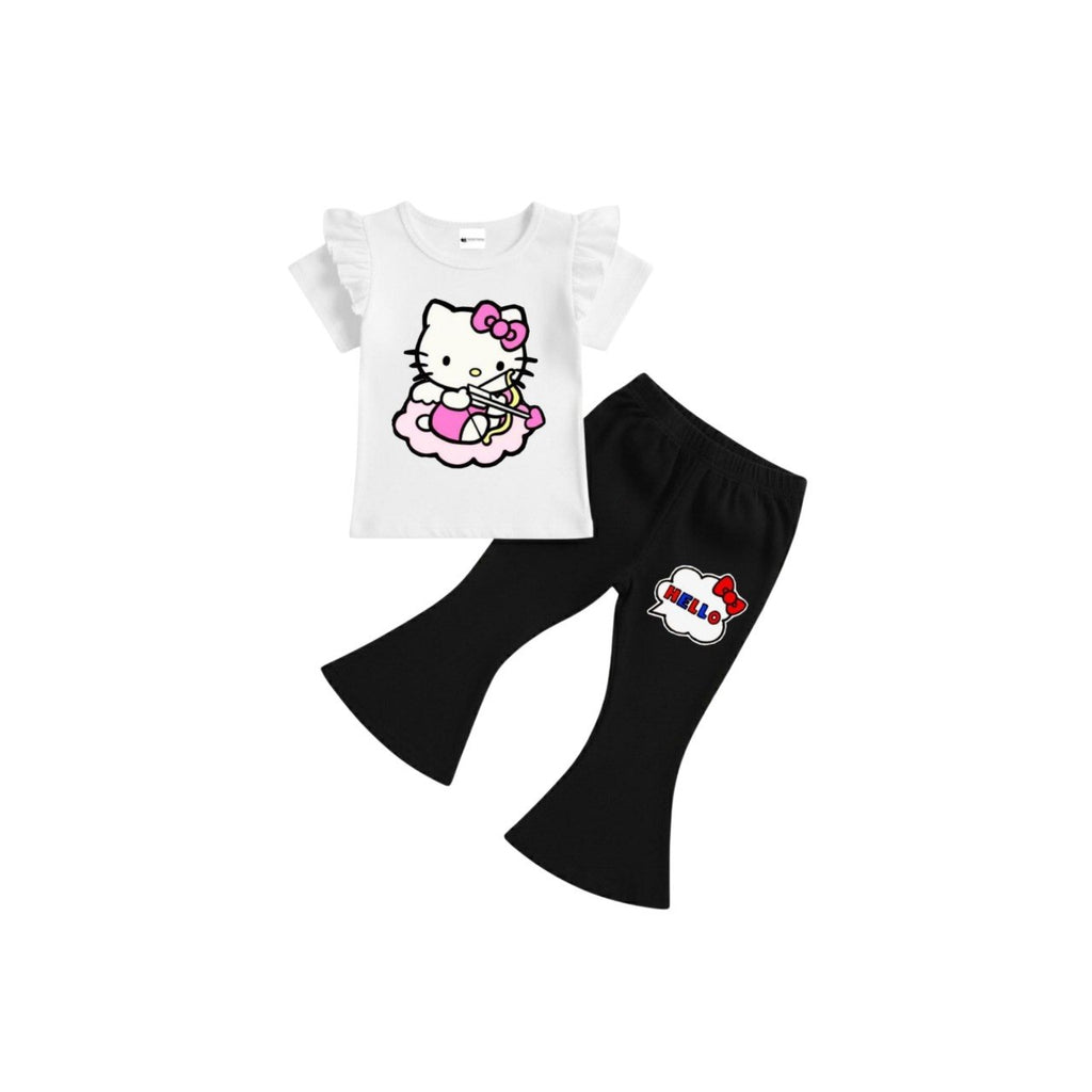 ( 1–7 Years) Twill Corner Girls  DTF Print Outfit – Soft Cotton Top & Flare Pant Set