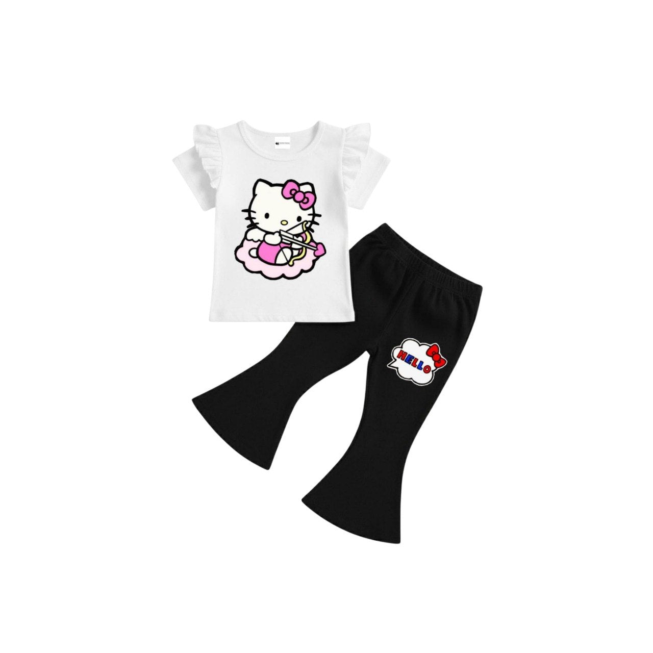 ( 1–7 Years) Twill Corner Girls  DTF Print Outfit – Soft Cotton Top & Flare Pant Set