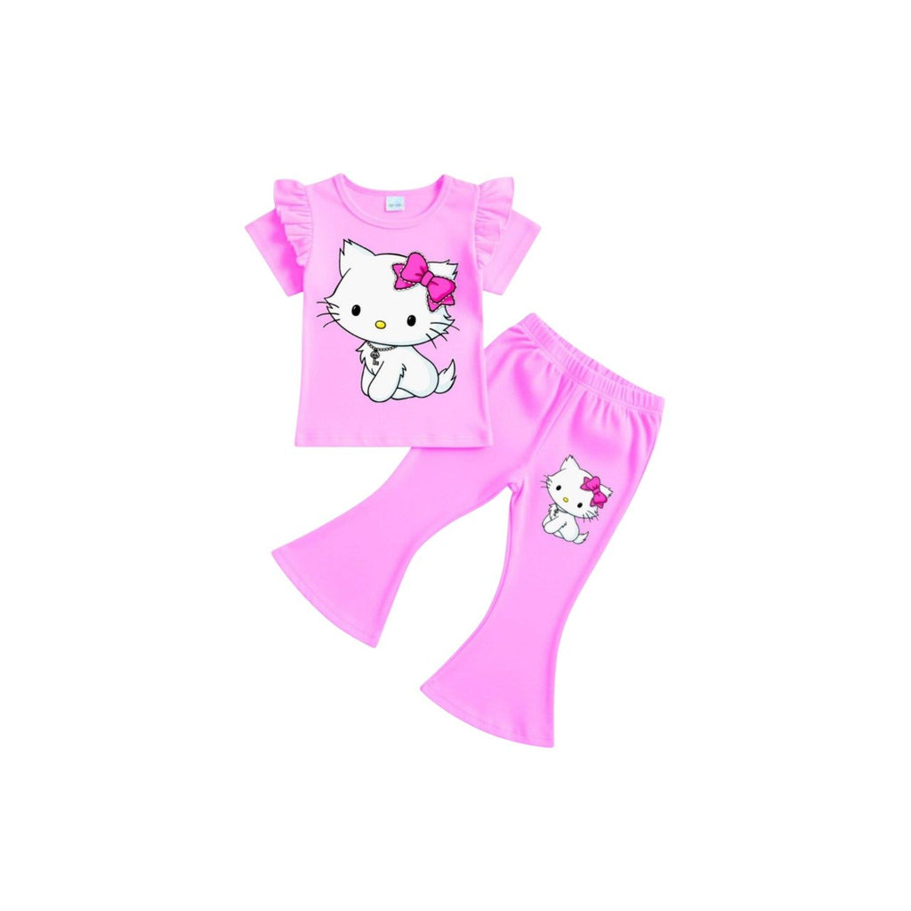 ( 1–7 Years) Twill Corner Girls  DTF Print Outfit – Soft Cotton Top & Flare Pant Set