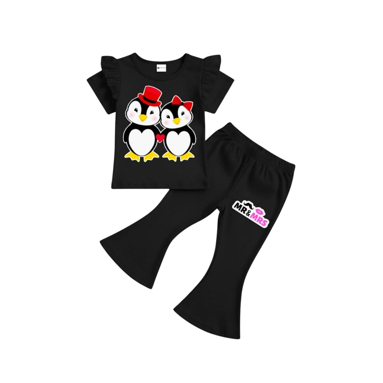 ( 1–7 Years) Twill Corner Girls  DTF Print Outfit – Soft Cotton Top & Flare Pant Set