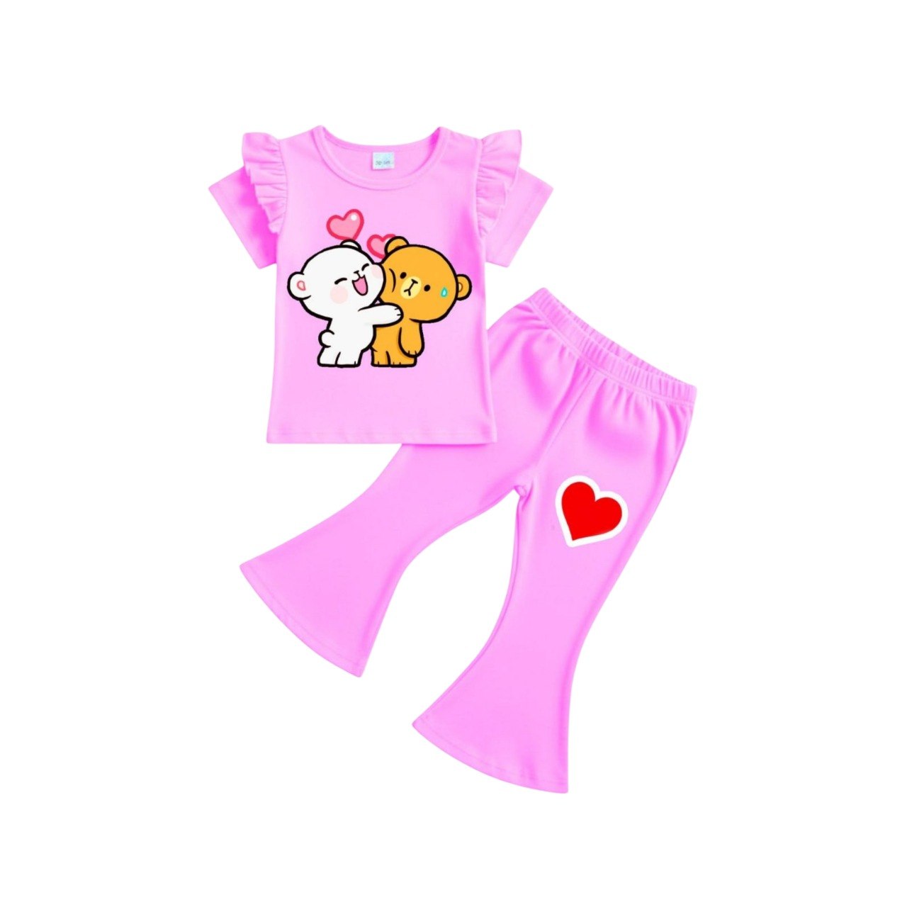 ( 1–7 Years) Twill Corner Girls  DTF Print Outfit – Soft Cotton Top & Flare Pant Set