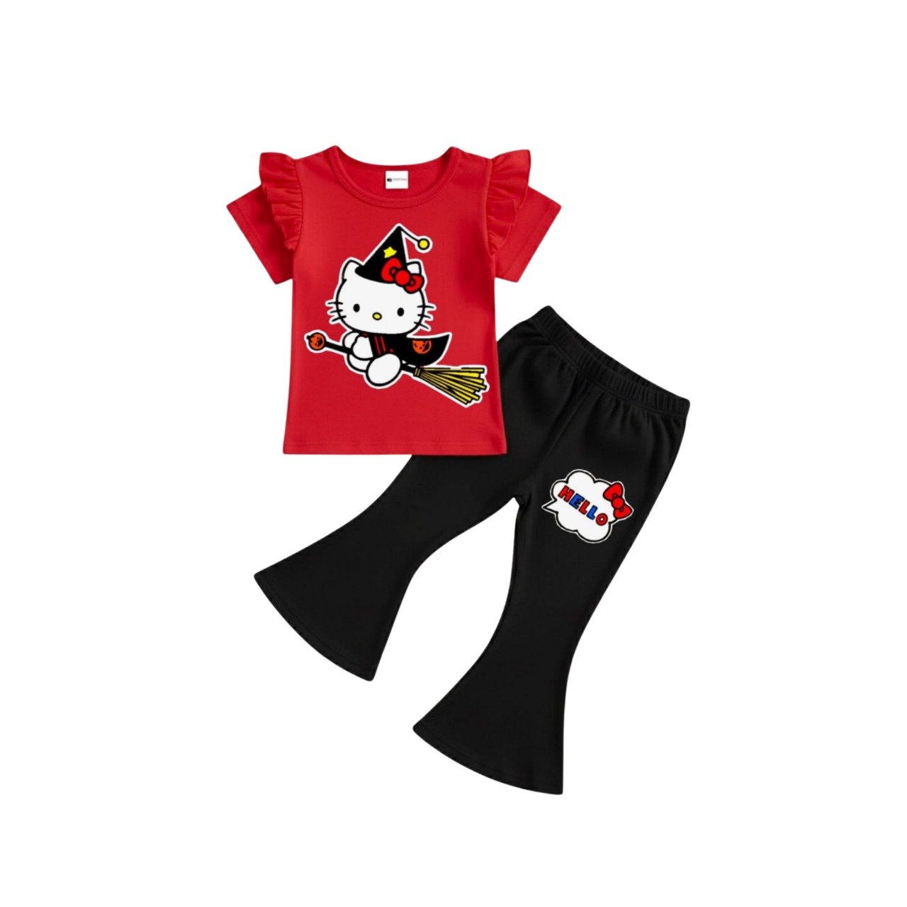 ( 1–7 Years) Twill Corner Girls  DTF Print Outfit – Soft Cotton Top & Flare Pant Set