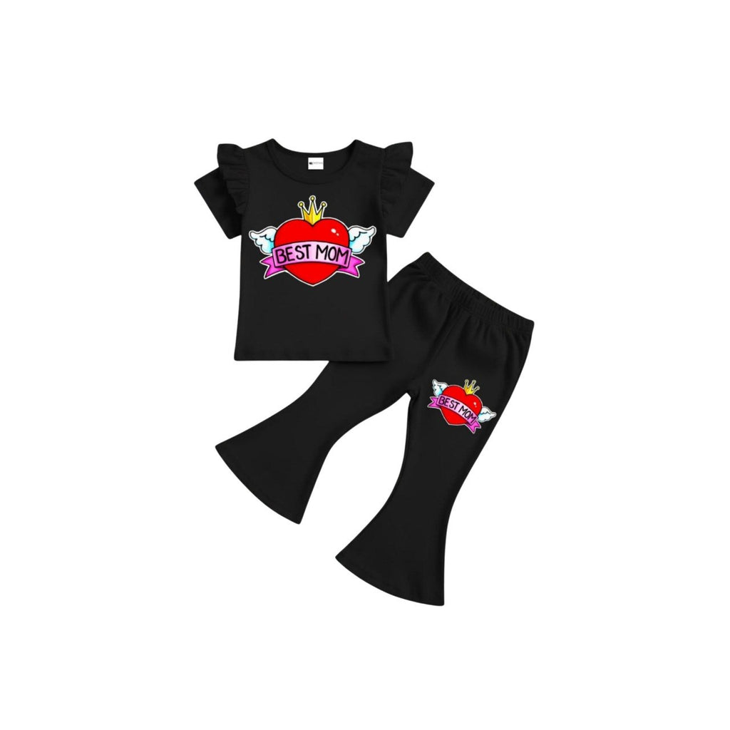 ( 1–7 Years) Twill Corner Girls  DTF Print Outfit – Soft Cotton Top & Flare Pant Set
