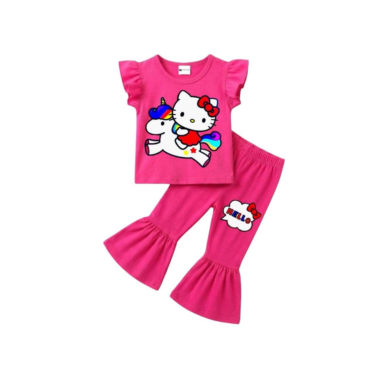 ( 1–7 Years) Twill Corner Girls  DTF Print Outfit – Soft Cotton Top & Flare Pant Set