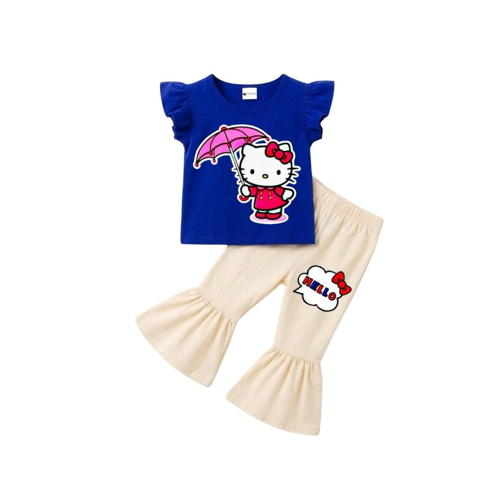 ( 1–7 Years) Twill Corner Girls  DTF Print Outfit – Soft Cotton Top & Flare Pant Set