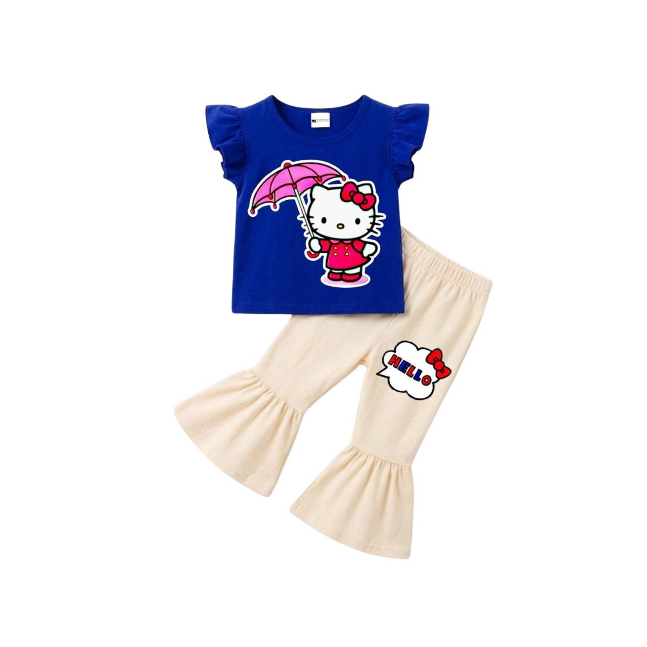 ( 1–7 Years) Twill Corner Girls  DTF Print Outfit – Soft Cotton Top & Flare Pant Set