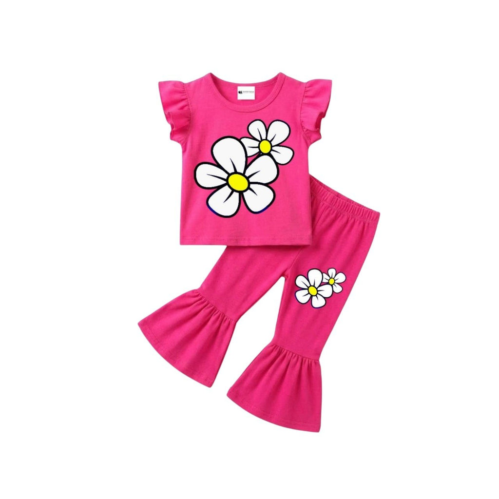 ( 1–7 Years) Twill Corner Girls  DTF Print Outfit – Soft Cotton Top & Flare Pant Set
