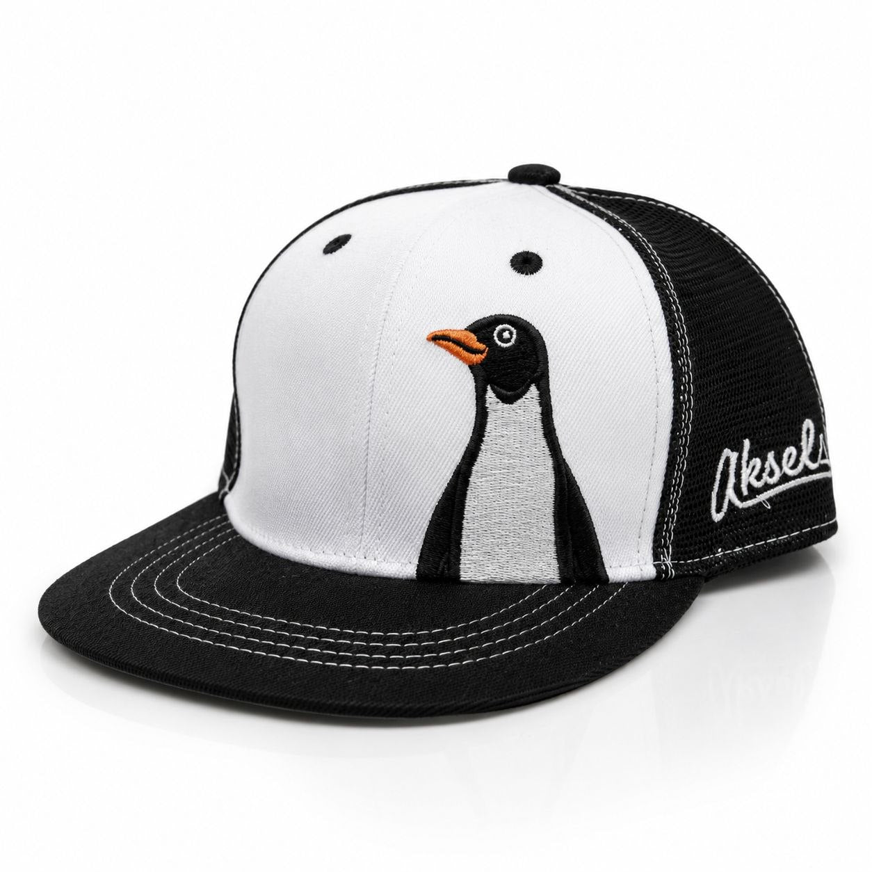 (5Y–18 Years) Kids Black & White Penguin Embroidery Cap