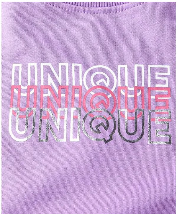 Primo Gino 100% Cotton Terry Fabric Full Sleeves High Low Winter Frocks Text Print - Purple